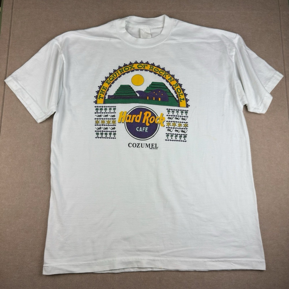 Y2K Hard Rock Cafe Cozumel T‎ Shirt Men's L White Graphic Tee Mexico Rock N Roll